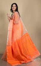 Sequin Inlaid Muslin Silk Saree with Raw Silk Pallu in Orange