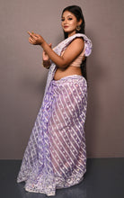 Soft Muslin Silk Jamdani Saree in Lavender and Off White with Golden and Copper Zari Nakshi Work