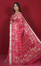 Embroidery Work on Semi Resham Silk Saree in Cerise Pink, SIlver and Multicolored Thread Work