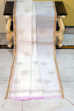 Designer Sitara Work Inch Border Resham Silk Saree in Off White and Golden