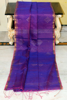 Designer Sitara Work Inch Border Resham Silk Saree in Purple, Hot Pink and Golden