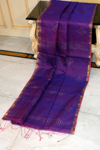 Designer Sitara Work Inch Border Resham Silk Saree in Purple, Hot Pink and Golden