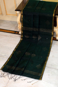 Designer Sitara Work Inch Border Resham Silk Saree in Dark Bottle Green and Golden