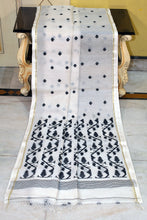 Handwoven Satin Silk Slim Border Sholapuri Soft Muslin Silk Jamdani Saree in Off White, Black and Golden