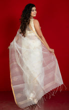 Designer Sitara Work Inch Border Resham Silk Saree in Off White and Golden