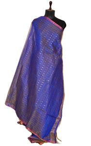 Sequin Inlaid Muslin Silk Saree with Raw Silk Pallu in Metallic Golden and Royal Blue