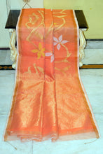 Traditional Soft Muslin Jamdani Saree in Pastel Orange, Indian Yellow, Off White and Gold