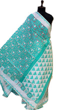 Blended Cotton Muslin Jamdani Saree in Sea Green and Off White