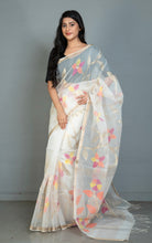 Muslin Silk Jamdani Saree in Off White, Gold Zari and Multicolored Thread Work