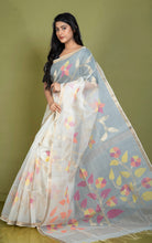Muslin Silk Jamdani Saree in Off White, Gold Zari and Multicolored Thread Work