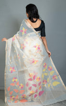 Muslin Silk Jamdani Saree in Off White, Gold Zari and Multicolored Thread Work