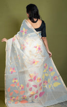 Muslin Silk Jamdani Saree in Off White, Gold Zari and Multicolored Thread Work