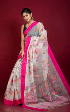 Poth Muslin Silk Jamdani Saree in Off White, Hot Pink and Multicolored Thread Work