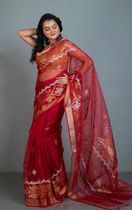 Traditional Karat Work Muslin Silk Jamdani Saree in Maroon