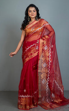 Traditional Karat Work Muslin Silk Jamdani Saree in Maroon