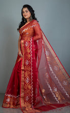 Traditional Karat Work Muslin Silk Jamdani Saree in Maroon