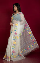 Premium Quality Multi Minakari Woven Nakshi Work Silk Jamdani Saree in Antique White and Multicolored