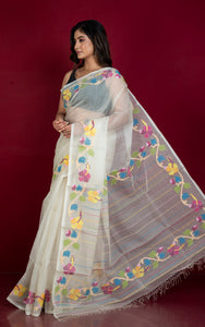 Premium Quality Multi Minakari Woven Nakshi Work Silk Jamdani Saree in Antique White and Multicolored