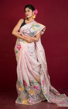 Premium Hand Woven Skirt Nakshi Work Muslin Silk Dhakai Jamdani Saree in Pastel Pink, Beige and Multicolored Minakari Thread Work