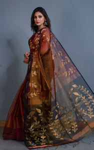 Designer Dual Tone Tissue Muslin Silk Saree in Brown and Black