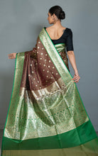 Traditional Handwoven Jamawar Minakari Banarasi Silk Sari in Cedar, Evergreen and Multicolored