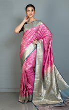 Traditional Handwoven Jamawar Minakri Banarsi Silk Sari in Persian Pink, Marble Blue and Multicolored