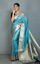 Traditional Handwoven Jamawar Minakari Banarasi Silk Sari in Turquoise, Slate and Multicolored