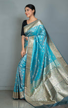 Traditional Handwoven Jamawar Minakari Banarasi Silk Sari in Turquoise, Slate and Multicolored