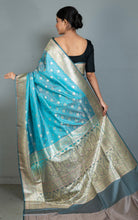 Traditional Handwoven Jamawar Minakari Banarasi Silk Sari in Turquoise, Slate and Multicolored