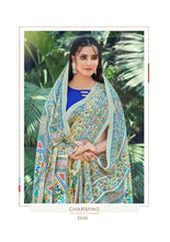 Printed Pashmina Saree and Shawl in Off White, Blue and Multicolored Prints