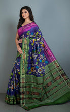 Hand Painted Pen Kalamkari over Sambalpuri Tussar Kotki Silk Saree in Eggplant Purple, Green and Multicolored