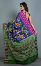 Hand Painted Pen Kalamkari over Sambalpuri Tussar Kotki Silk Saree in Eggplant Purple, Green and Multicolored