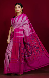 Soft Mercerized Cotton Ikkat Pochampally Patel Pink, Hot Pink and Navy Blue
