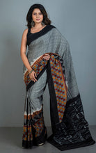 Soft Mercerized Cotton Ikkat Pochampally Saree in Grey, Black, Brown, Mustard and Off White