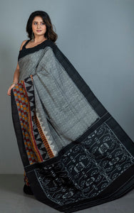 Soft Mercerized Cotton Ikkat Pochampally Saree in Grey, Black, Brown, Mustard and Off White