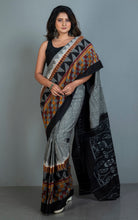 Soft Mercerized Cotton Ikkat Pochampally Saree in Grey, Black, Brown, Mustard and Off White