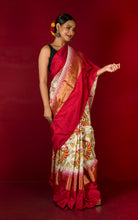 Mahapar Ikkat Pochampally Silk Saree in Off White, Cerise Red and Multicolored