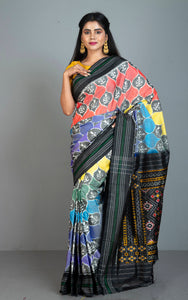 Handwoven Designer Rangkart Ikkat Pochampally Silk Saree in Black, Dark Green and Multicolored
