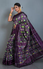 Exclusive Madathasu Ikkat Pochampally Silk Saree in Royal Purple, Red, Golden Yellow, Off White and Bright Green