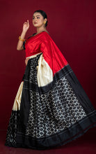 Handwoven Designer Skirt Border Ikkat Pochampally Pure Silk Saree in Off White, Red and Black