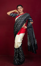 Handwoven Designer Skirt Border Ikkat Pochampally Pure Silk Saree in Off White, Red and Black