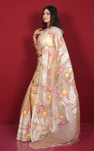 Premium Quality Jangla Jaal Work Muslin Silk Dhakai Jamdani Saree in English Beige, Off White and Multicolored Thread Work