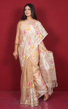 Premium Quality Jangla Jaal Work Muslin Silk Dhakai Jamdani Saree in English Beige, Off White and Multicolored Thread Work