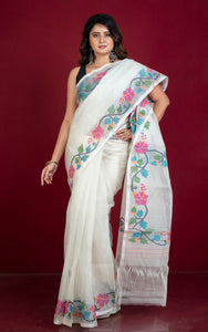 Premium Quality Multi Minakari Woven Nakshi Work Silk Jamdani Saree in Off White and Multicolored