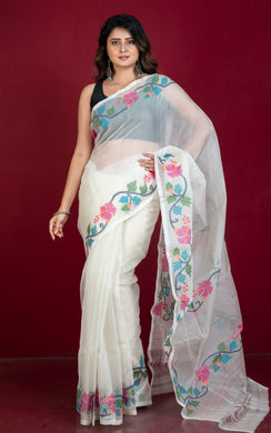 Premium Quality Multi Minakari Woven Nakshi Work Silk Jamdani Saree in Off White and Multicolored