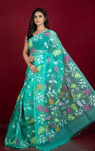 Premium Quality Jangla Jaal Work Muslin Silk Dhakai Jamdani Saree in Sea Green, Off White and Multicolored Thread Work