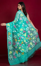 Premium Quality Jangla Jaal Work Muslin Silk Dhakai Jamdani Saree in Sea Green, Off White and Multicolored Thread Work