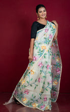 Premium Quality Jangla Jaal Lotus Motif Work Muslin Silk Dhakai Jamdani in Daisy White, Beige and Multicolored Thread Work