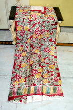 Hand Batik Printed Soft Bishnupuri 2ply Pure Silk Saree in Light Beige, Dark Red and Multicolored