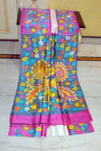 Kalamkari Printed Soft Bishnupuri 2Ply Pure Silk Saree with Broad Border & Designer Pallu – Off White, Hot Pink, Kashmir Blue & Multicolor